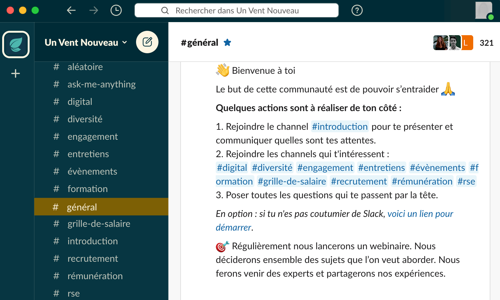 Communauté Slack Un Vent Nouveau dédiée aux ressources humaines